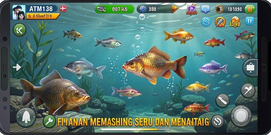 Screenshot menunjukkan pemain menangkap ikan besar di ATM138.