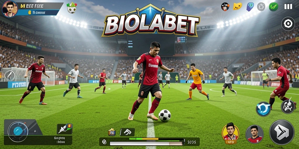 Tampilan gameplay seru dari BIOLABET saat pertandingan sepak bola berlangsung.