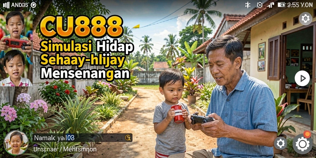 Tampilan gameplay <strong>CU888</strong> dengan karakter yang berinteraksi dan menjalani kehidupan virtual.