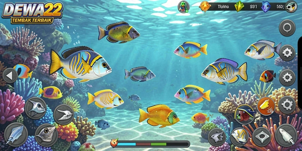 Screenshot aksi menembak ikan yang mendebarkan di DEWA22.