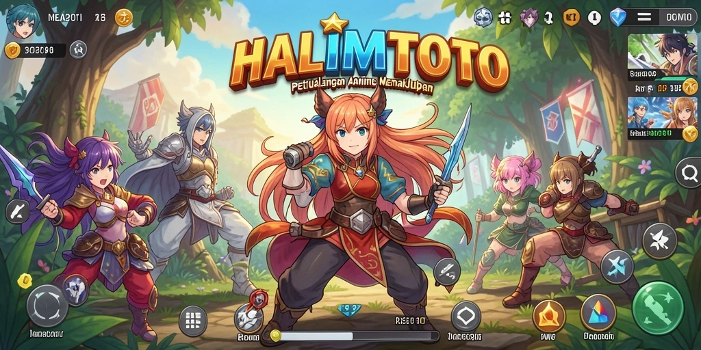 Screenshot dari gameplay menarik HALIMTOTO dengan karakter anime.
