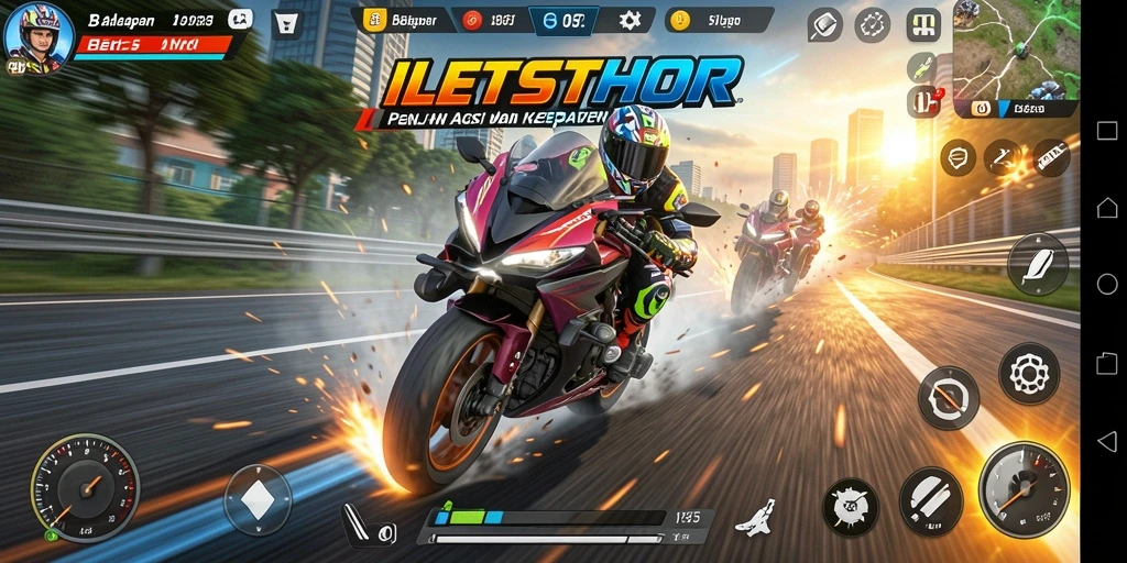 Screenshot menunjukkan momen seru dalam balapan motor LETSTHOR.