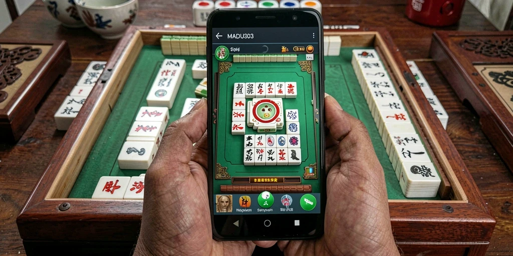 Screenshot gameplay MADU303 menampilkan papan Mahjong yang menarik.