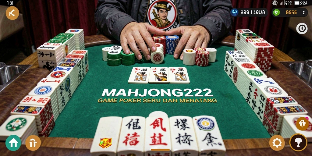 Screenshot gameplay MAHJONG222 dengan tampilan meja poker yang menarik.