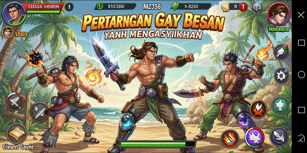 Screenshot permainan MZ356 menampilkan aksi pertarungan yang mendebarkan dan karakter yang menarik.