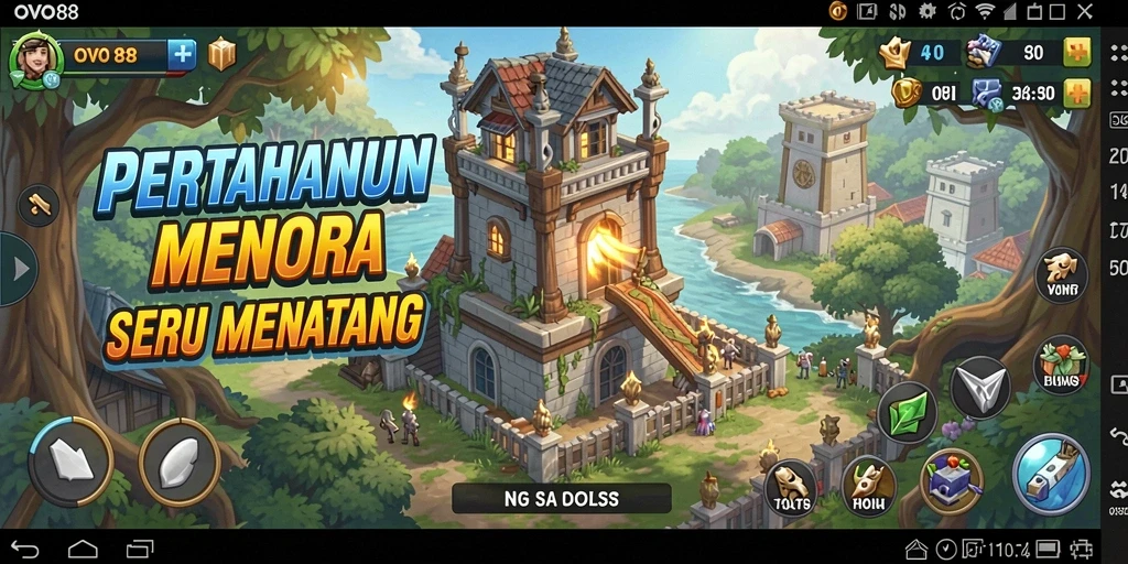 Tampilan gameplay OVO88 menara bertahan yang intens dan strategis.