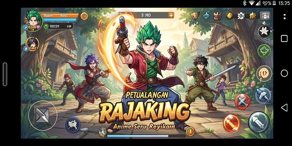 Tampilan gameplay dari RAJAKING dengan karakter Anime yang menarik.