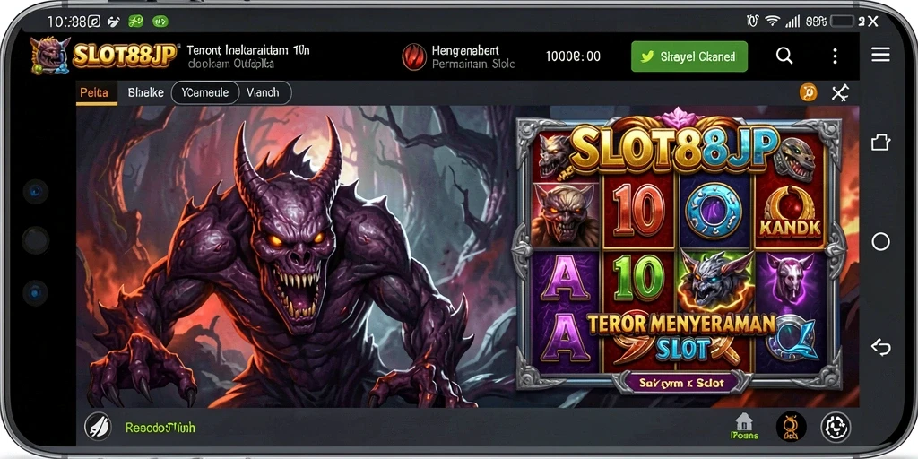 Tampilan gameplay SLOT88JP dengan nuansa horor yang mencekam.