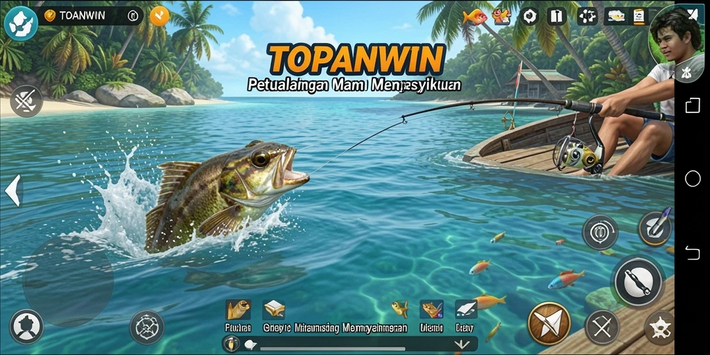 Screenshot gameplay TOPANWIN yang menampilkan suasana memancing alami.